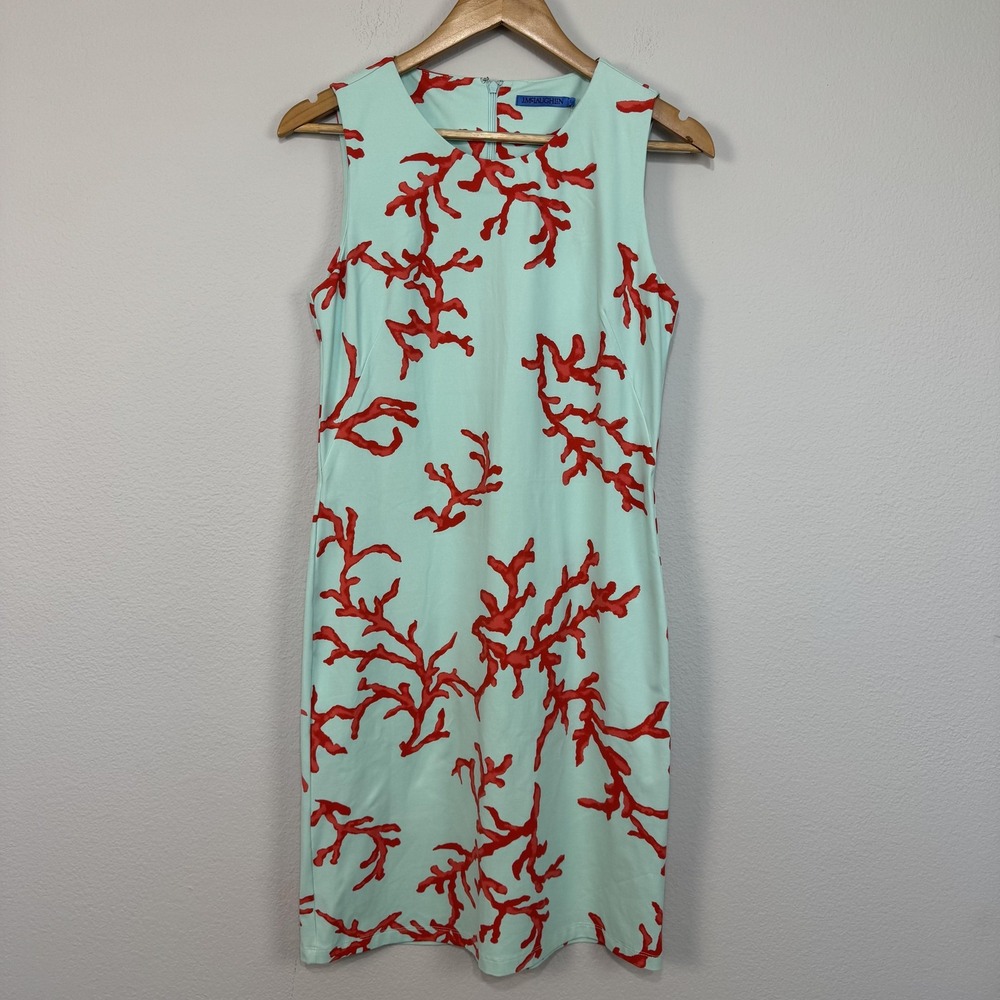 J McLaughlin Dress Women's Small Aqua Coral Sleeveless Sophia Sheath Stretch